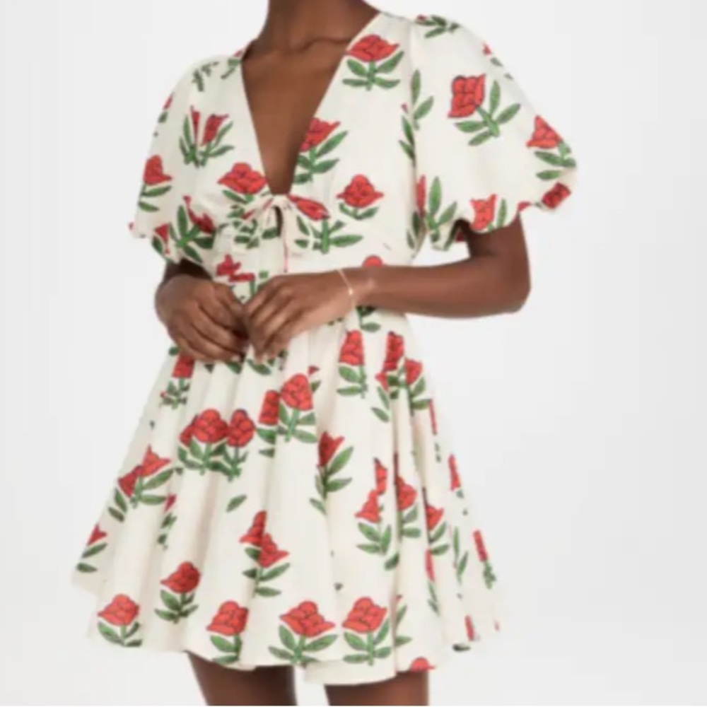RHODE Cream Dress with Red Floral Print
